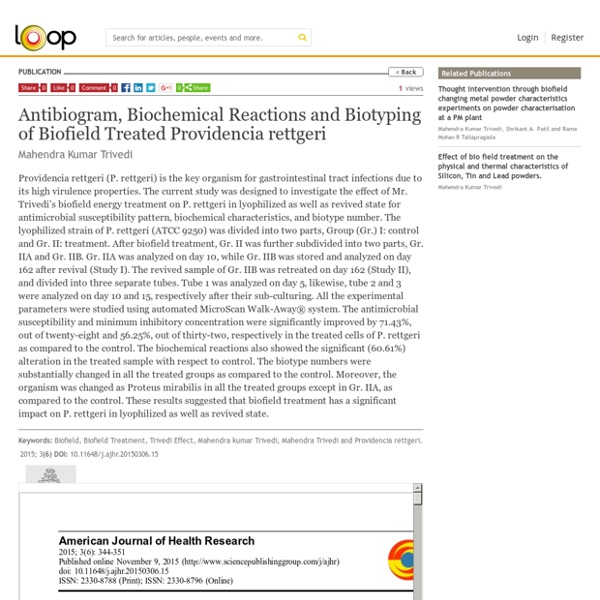 Antibiogram, Biochemical Reactions and Biotyping of Biofield Treated Providencia rettgeri