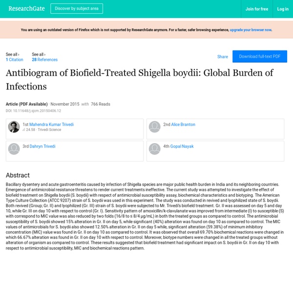 Biofield Impact on Antibiogram of Shigella Boydii