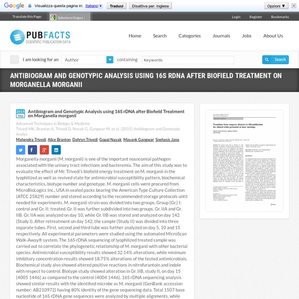 Analysis of Morganella morganii after Biofield Energy Treatment