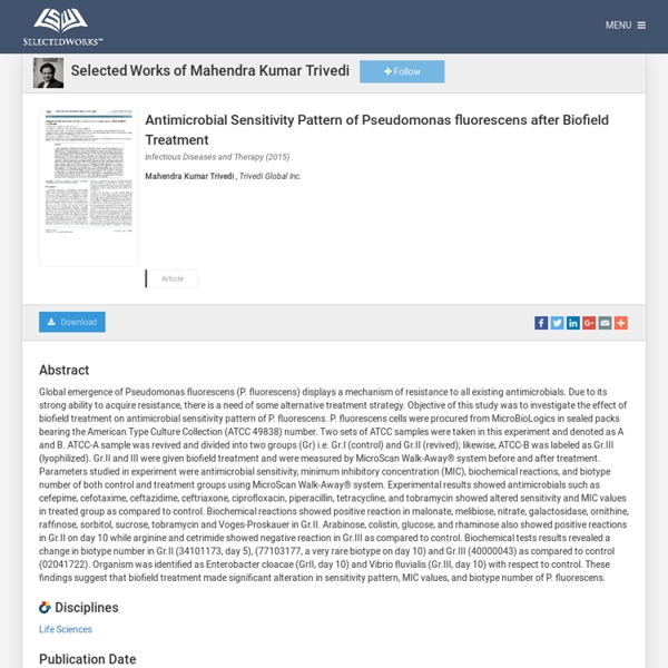 "Antimicrobial Sensitivity Pattern of Pseudomonas fluorescens after Bio" by Mahendra Kumar Trivedi