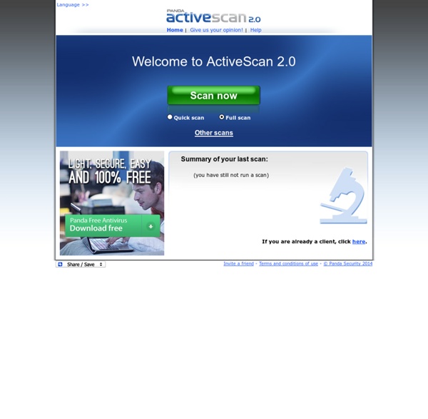 FREE ANTIVIRUS online: ActiveScan 2.0 - PANDA SECURITY | Pearltrees