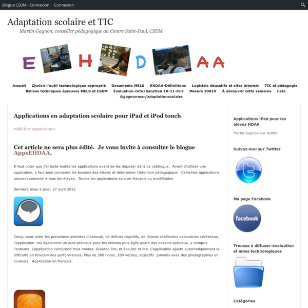 Applications en adaptation scolaire pour iPad et iPod touch