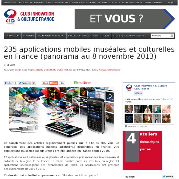 191 applications mobiles muséales et culturelles en France (panorama au 30 mai 2013)