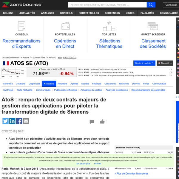 AtoS : remporte deux contrats majeurs de gestion des applications pour piloter la transformation digitale de Siemens