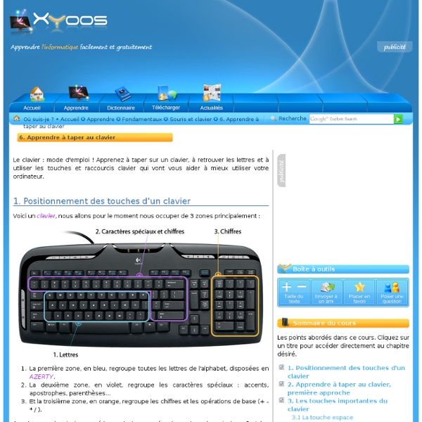 Apprendre a taper sur un ordinateur : les touches speciales du clavier.