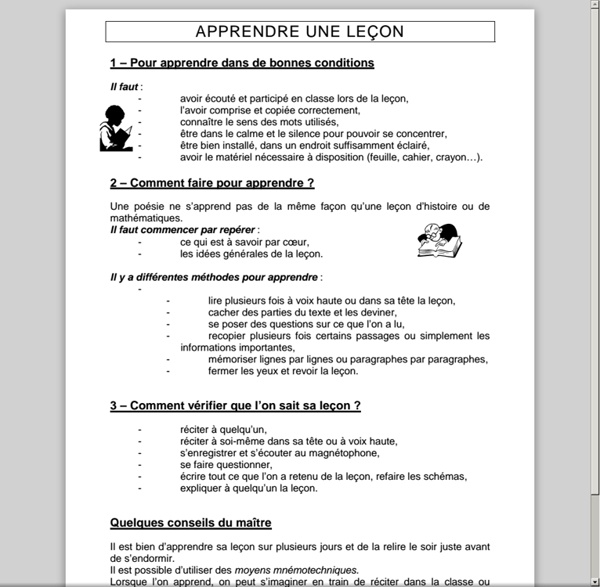 Fiches Méthodologie Apprendre Une Leçon Pdf Comment apprendre sa lecon