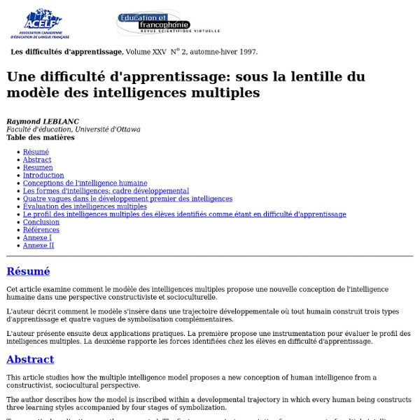 25:2 - Une difficulté d'apprentissage sous la lentille du modèle des intelligences multiples.