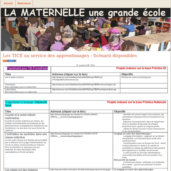 L'école maternelle - Les TICE au service des apprentissages - Scénarii disponibles