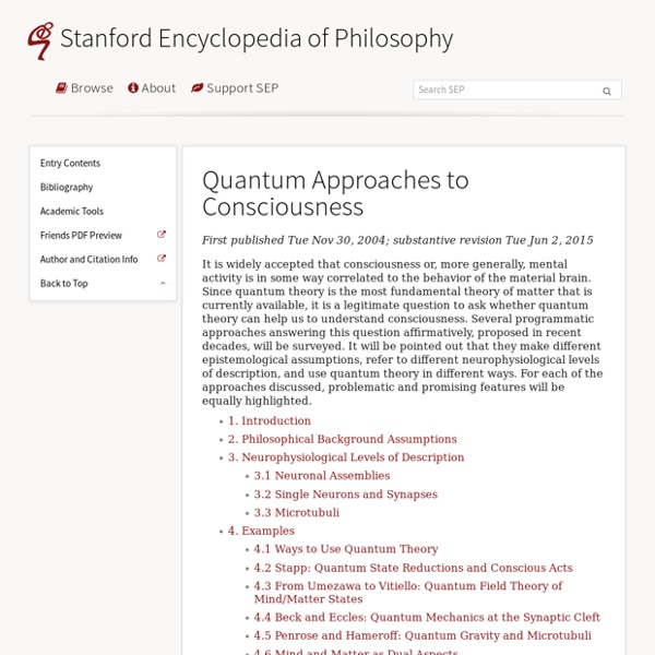 Quantum Approaches to Consciousness
