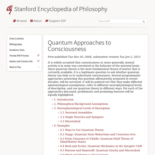 Quantum Approaches to Consciousness