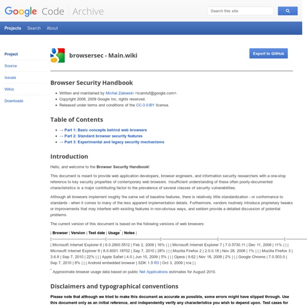 Main - browsersec - Google Code - Browser Security Handbook land