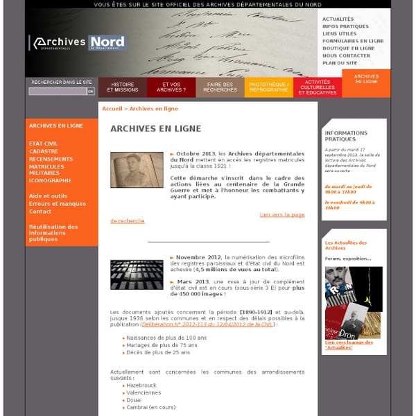 Site web des Archives départementales du Nord - Archives en ligne - Archives en ligne