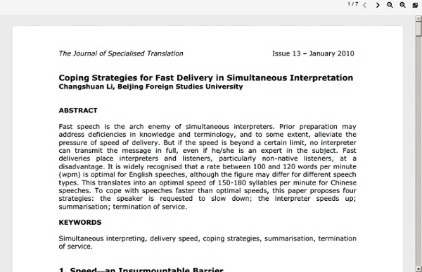Coping Strategies for Fast Delivery in Simultaneous Interpretation Changshuan Li