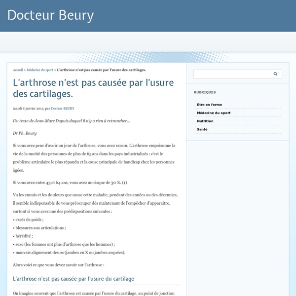 L'arthrose n'est pas causée par l'usure des cartilages. - Docteur Philippe Beury