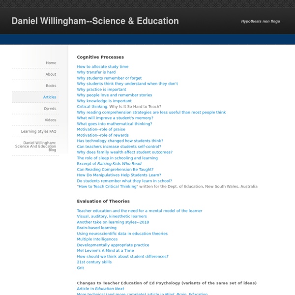 Articles de D. Willingham (psychologie cognitive)