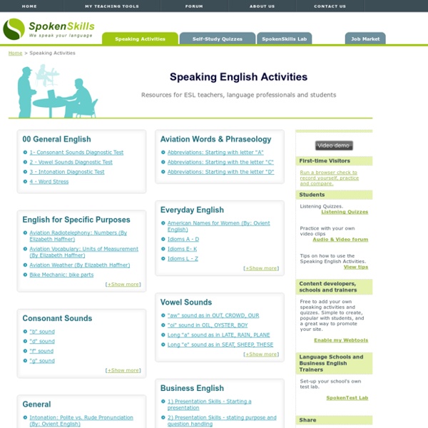 Oral English assessments and ESL speaking English activities