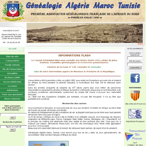 Accueil bienvenue - GAMT Association Francaise de Généalogie - French Genealogy Association - Asociación Francesa Genealogia