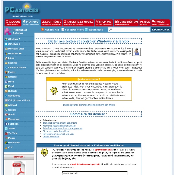 Dicter ses textes et contrôler Windows 7 à la voix