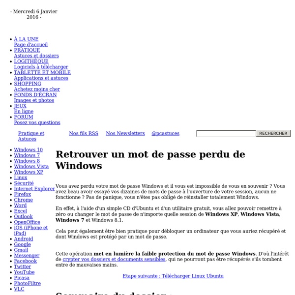 Retrouver un mot de passe perdu de Windows