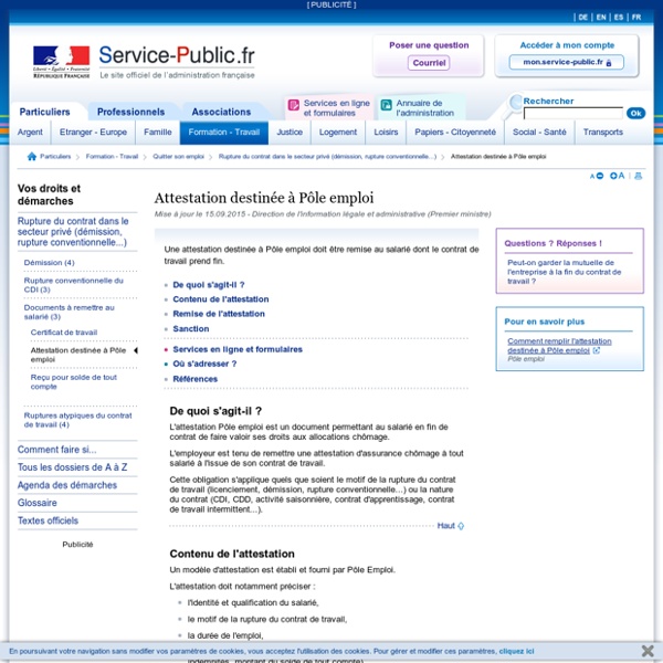 Attestation destinée à Pôle emploi