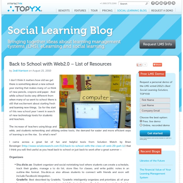 Back to School with Web2.0 - List of Resources - Social Learning Blog