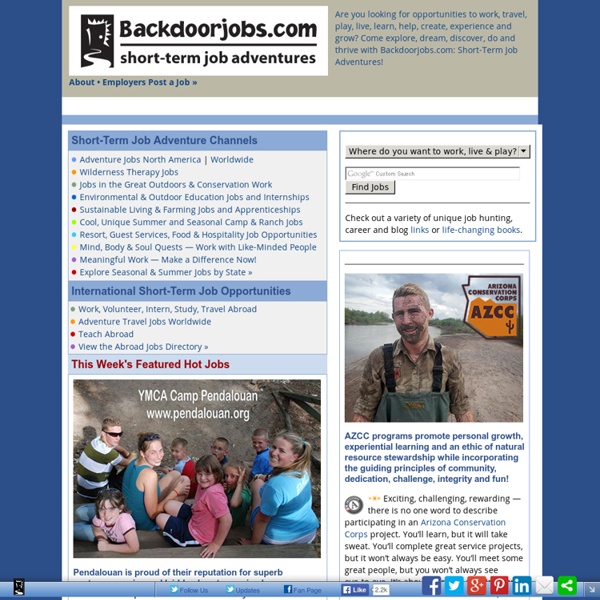 Backdoorjobs.com: Short-Term Job Adventures, Summer Jobs, Seasonal Work, Internships & Work Abroad