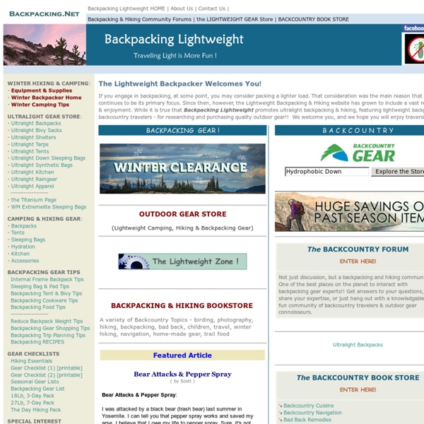 BACKPACKING LIGHTWEIGHT - Backpacking & Hiking Resources