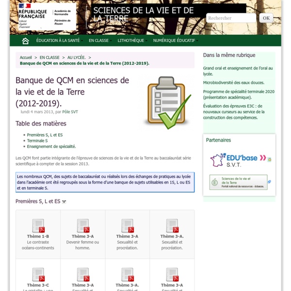 Banque de QCM en sciences de la vie et de la Terre.