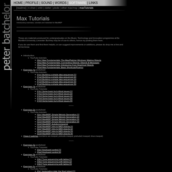 Software (Max/MSP): Max Tutorials