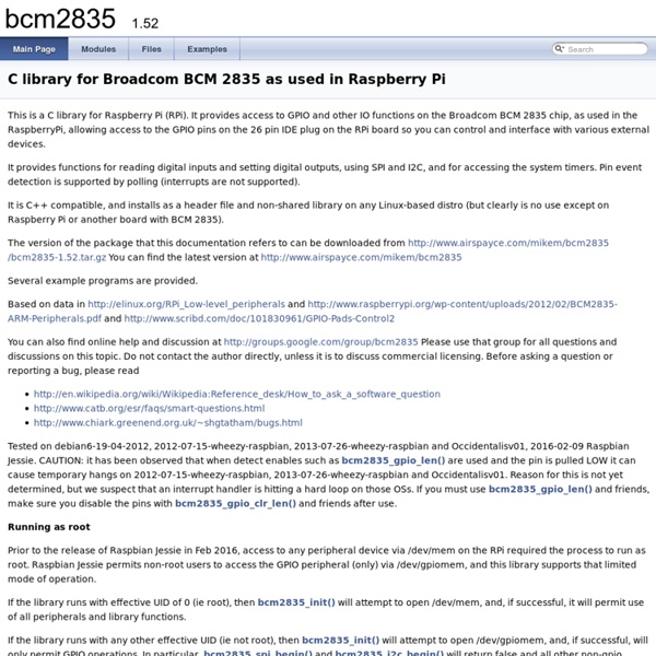 Bcm2835: C library for Broadcom BCM 2835 as used in Raspberry Pi