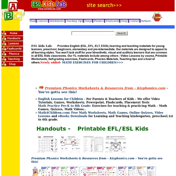 English for Kids, ESL, EFL Kids, Young Learners and Beginners Resources - eslkidslab.com