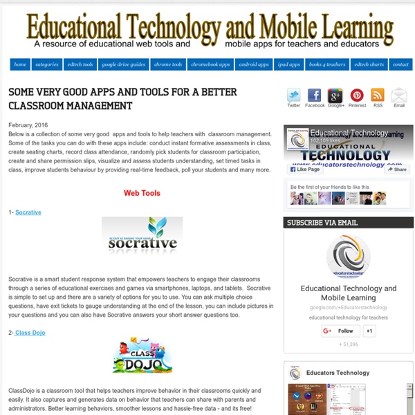 Educational Technology and Mobile Learning: Some Very Good Apps and Tools for A Better Classroom Management