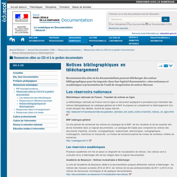 Notices bibliographiques en téléchargement — Documentation (CDI)