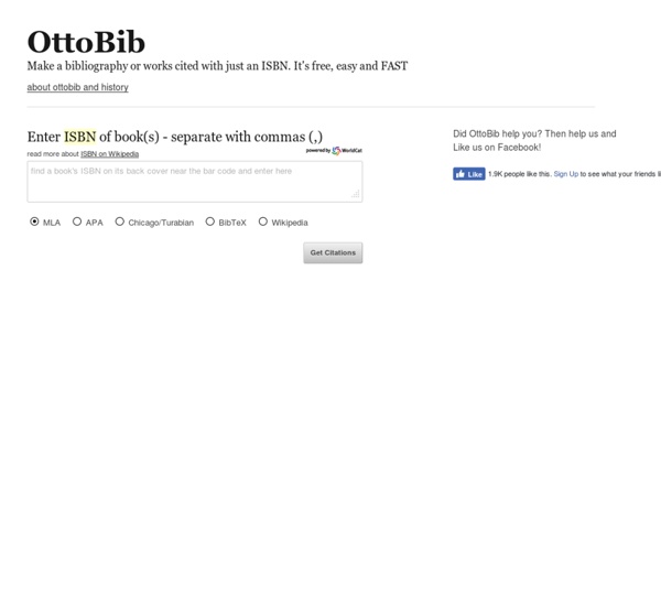 OttoBib - Automatic Easy Bibliography Generator. MLA, APA, Wikipedia, Bibtex Citations