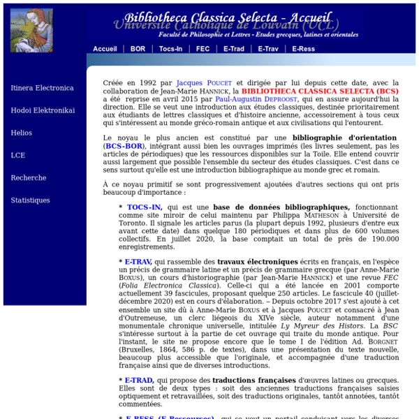 Bibliotheca Classica Selecta - Accueil