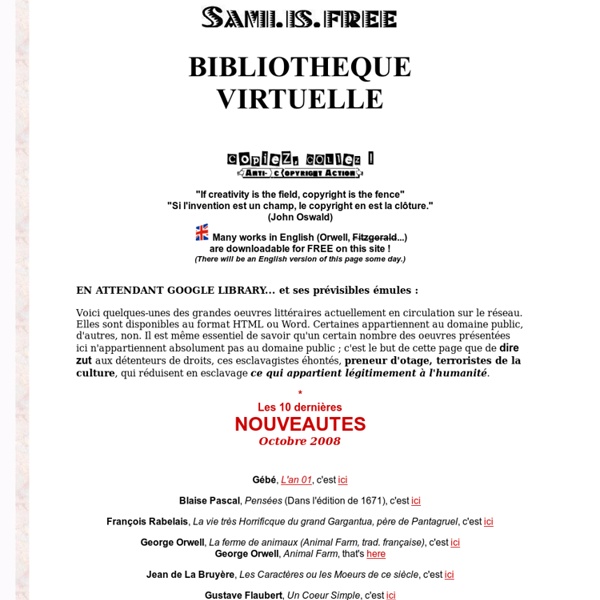 Bibliothèque virtuelle - Grandes oeuvres littéraires à télécharger - Sami.is.free.fr