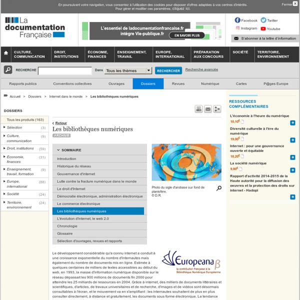 Les bibliothèques numériques - Internet dans le monde - Dossiers