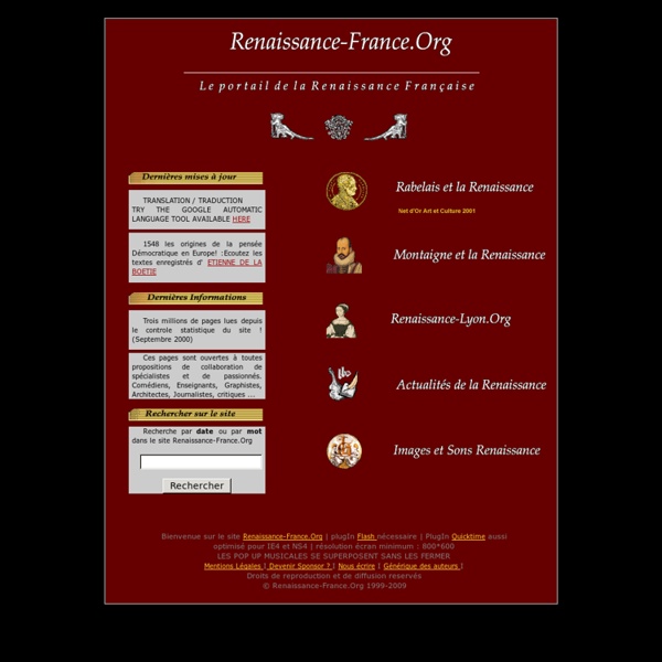 Bienvenue sur le site RENAISSANCE-FRANCE.ORG