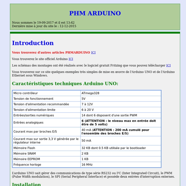 Bienvenue sur le site PHM ARDUINO