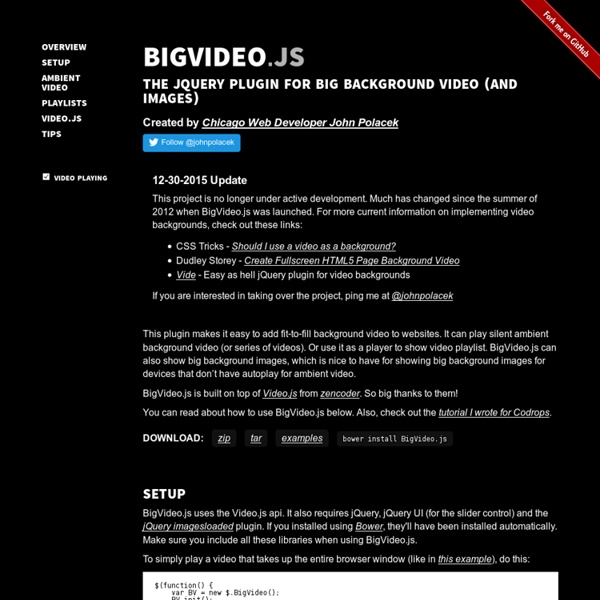 BigVideo.js - The jQuery Plugin for Big Background Video