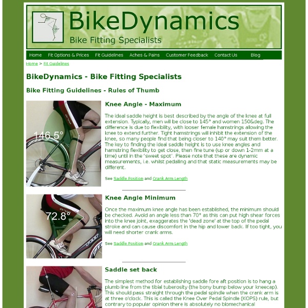 BikeDynamics - Bike Fitting Specialists - Fit Guidelines