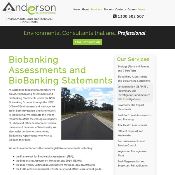 Biobanking Assessments and BioBanking Statements – Anderson Environmental