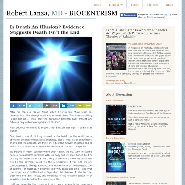 Robert Lanza, M.D. – BIOCENTRISM » Is Death An Illusion? Evidence Suggests Death Isn’t the End