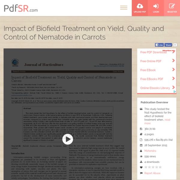 Impact of Biofield Treatment on Yield, Quality and Control of Nematode in Carrots