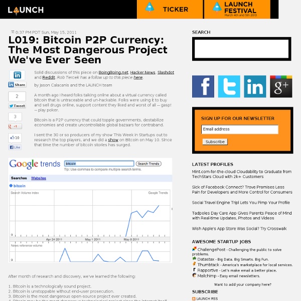 L019: Bitcoin P2P Currency: The Most Dangerous Project We've Ever Seen - Launch -