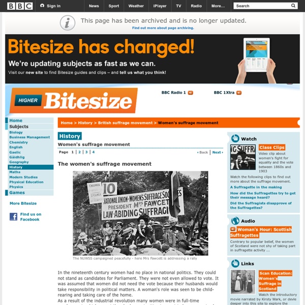Higher Bitesize History - Women's suffrage movement : Revision