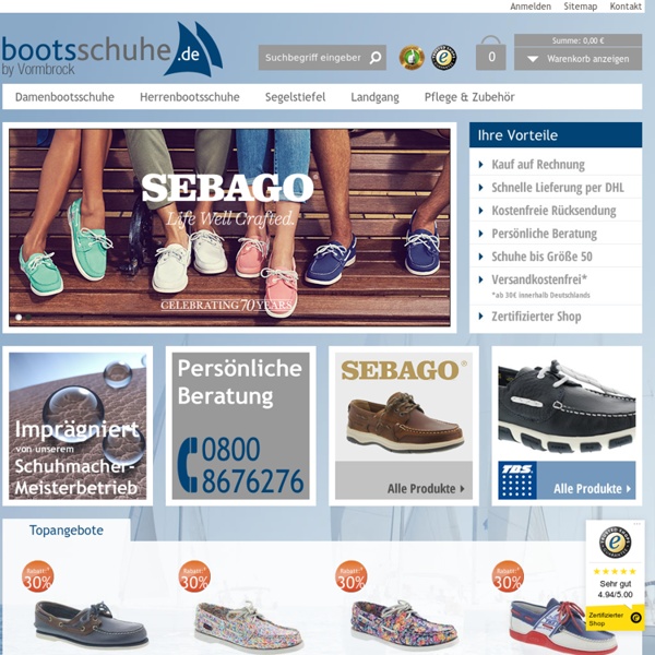 Bootsschuh Shop - Schuh Vormbrock Bünde - bootsschuhe.de - Bootsschuhe, Segelschuhe und Segelstiefel bis Größe 50