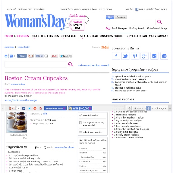 Boston Cream Cupcakes Recipe at WomansDay.com- Dessert Recipes