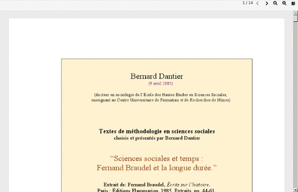 Sciences sociales et temps : Fernand Braudel et la longue duree.