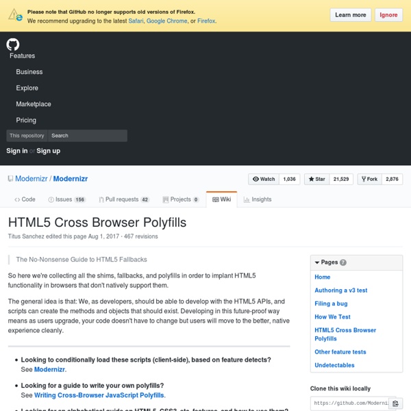 HTML5 Cross Browser Polyfills · Modernizr/Modernizr Wiki